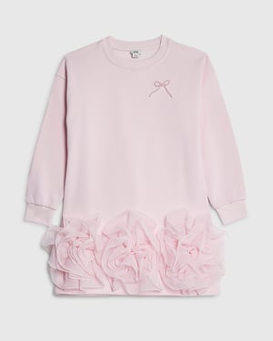 River Island Girls Shirt Dress Pink Rosette Hem Sweatshirt