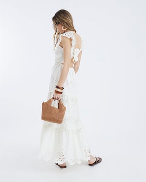 River Island Womens Midi Dress Cream Sleeveless V-Neck Broderie