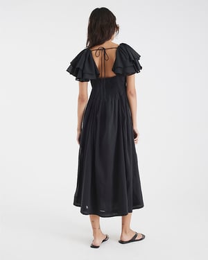 River Island Womens Midi Dress Black Premium Flutter V-Neck