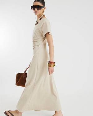 River Island Womens Midi Dress Beige Short Sleeve Drape Side