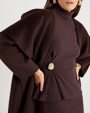 River Island Womens Top Brown Long Sleeve Cosy Gold Detail