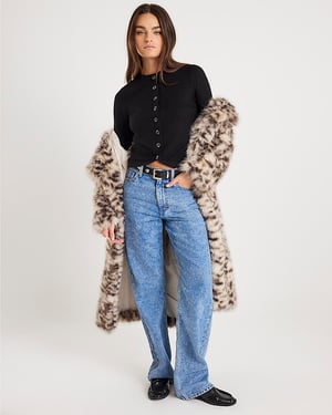 River Island Womens Top Black Long Sleeve Curved Hem