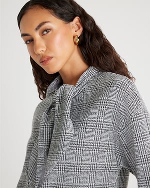 River Island Womens Top Grey Check Print Long Sleeve Scarf Neck