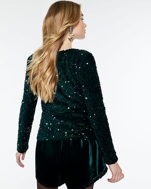 River Island Womens Top Green Velvet Long Sleeve Cut Out