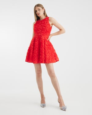 River Island Womens Mini Dress Red 3D Floral Crew Neck