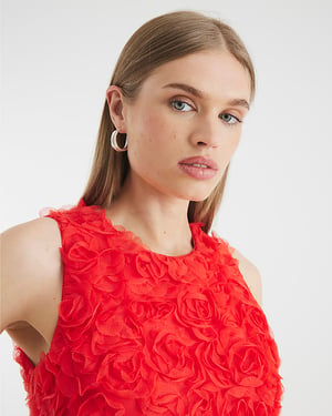 River Island Womens Mini Dress Red 3D Floral Crew Neck