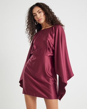 River Island Womens Mini Dress Red Satin Cape Sleeved