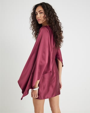 River Island Womens Mini Dress Red Satin Cape Sleeved