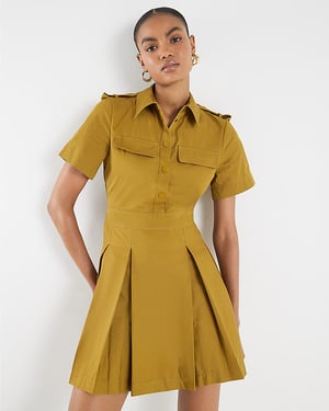 River Island Womens Mini Dress Yellow Utility Collared