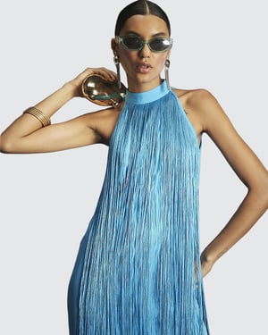 River Island Womens Mini Dress Blue Premium Fringe Sleeveless