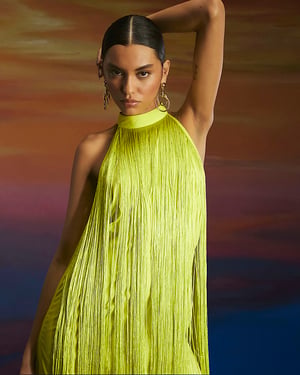 River Island Womens Mini Dress Lime Premium Fringe Sleeveless