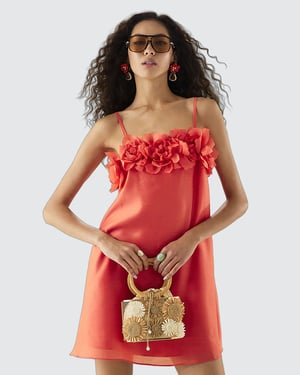 River Island Womens Mini Dress Coral Premium 3D Babydoll Sleeveless