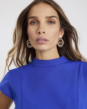 River Island Womens Mini Dress Blue High Neck Pleated Hem