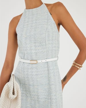 River Island Womens Mini Dress Blue Halter Neck Boucle Belted