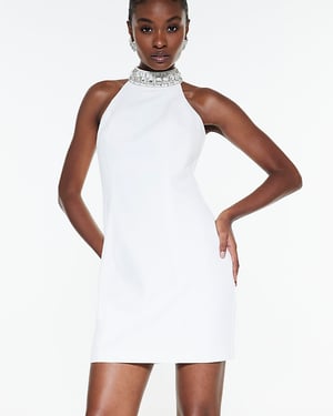 River Island Womens Mini Dress White Halter Neck Embellished