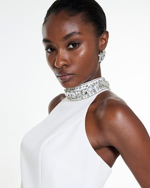 River Island Womens Mini Dress White Halter Neck Embellished
