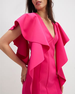 River Island Womens Mini Dress Pink Sleeveless Ruffle Shoulder V-Neck