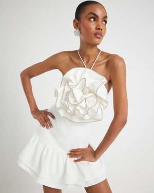 River Island Womens Mini Dress White 3D Flower Embellished Sleeveless