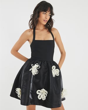 River Island Womens Mini Dress Black Sleeveless 3D Floral