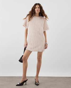 River Island Womens T-Shirt Dress RI Studio Pink Fringe Oversized