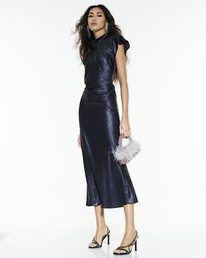 River Island Womens Maxi Dress Navy Metallic Cowl Neck