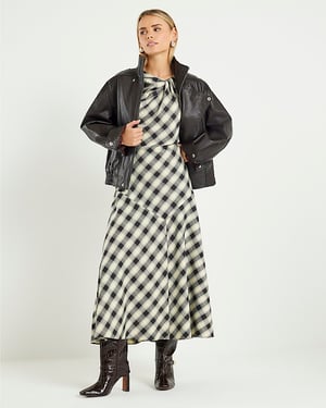 River Island Womens Maxi Dress Petite Cream Check Print Knot