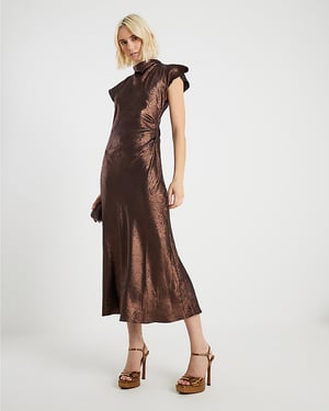 River Island Womens Maxi Dress Gold Metallic Cowl Neck