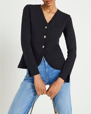 River Island Womens Cardigan Black Curved Hem V-Neck