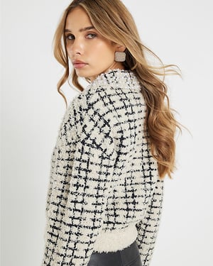 River Island Womens Cardigan Cream Boucle Knit Pearl Trim