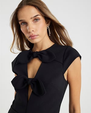 River Island Womens Top Black Plunge Neckline Bow