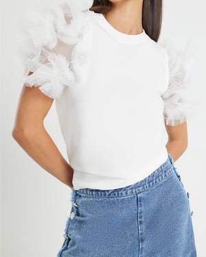 River Island Womens Top Cream Short Ruffle Sleeve