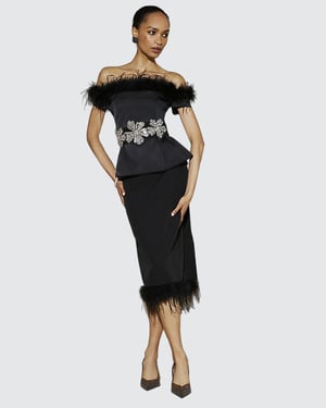 River Island Womens Bardot Top Black Feather Trim