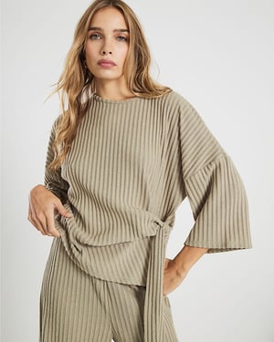 River Island Womens Top Khaki Cosy Ribbed Knot Side