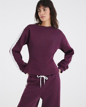 River Island Womens Sweatshirt Red Long Sleeve Lace Trim Cinched