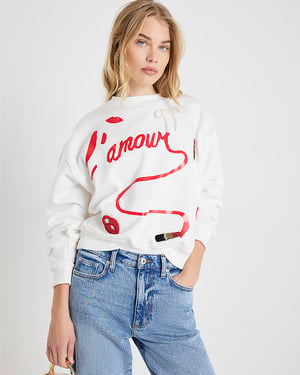 River Island Womens Sweatshirt White Long Sleeve L'amour Lipstick
