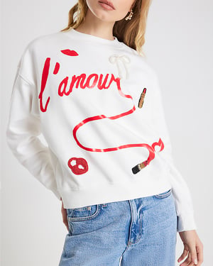 River Island Womens Sweatshirt White Long Sleeve L'amour Lipstick