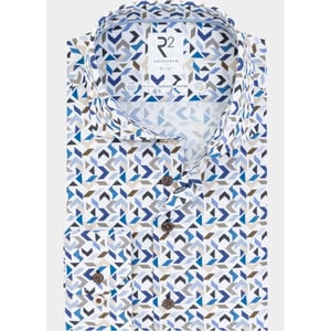 R2 Amsterdam Casual hemd lange mouw blue beige graphic print cott 132.wsp.002/014