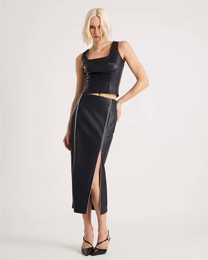 River Island Womens Midi Skirt Black Embellished Faux Leather