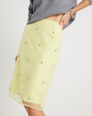 River Island Womens Pencil Skirt Yellow Organza Embellished