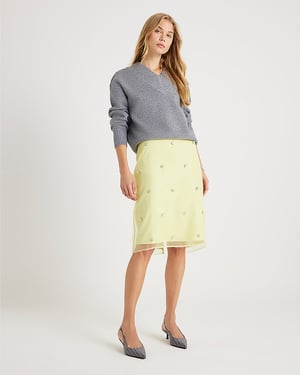 River Island Womens Pencil Skirt Yellow Organza Embellished