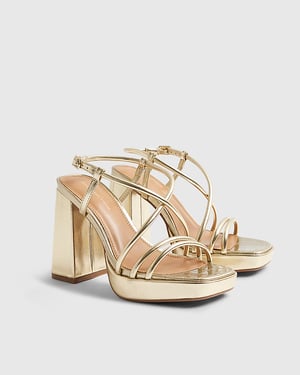 River Island Womens Sandals Gold Triple Strap Platform Heeled
