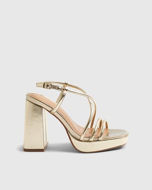 River Island Womens Sandals Gold Triple Strap Platform Heeled