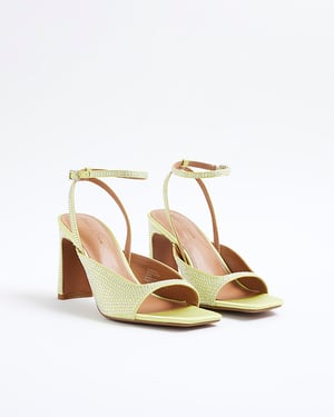 River Island Womens Sandals Green Satin Diamante Heeled