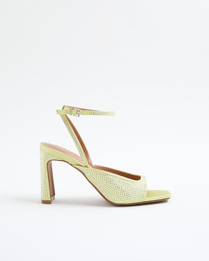 River Island Womens Sandals Green Satin Diamante Heeled