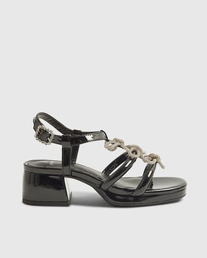 River Island Girls Heeled Sandals Black Triple Bow Shoes