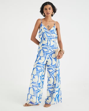 River Island Womens Jumpsuit Blue Sleeveless Printed