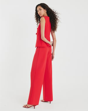 River Island Womens Jumpsuit Red Sleeveless Bow Hybrid