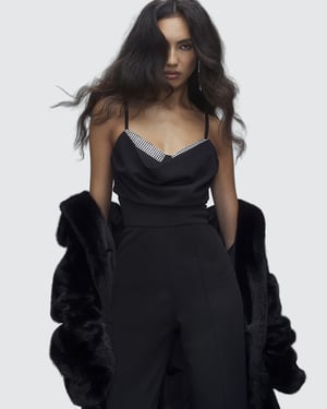 River Island Womens Jumpsuit Black Cowl Neck Diamante Detail
