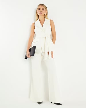 River Island Womens Waistcoat Jumpsuit Petite Cream Contrast