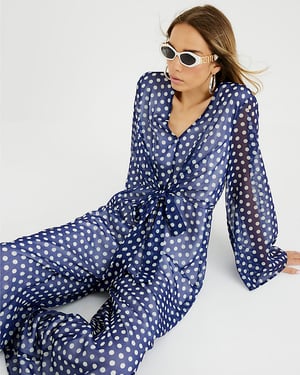 River Island Womens Jumpsuit Navy Polka Dot Tie Front